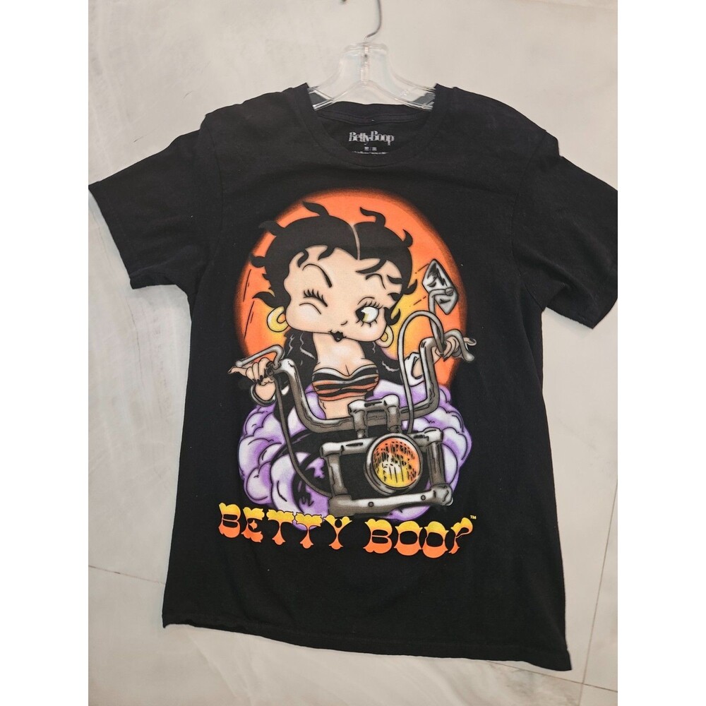 Betty Boop Shirt Mens Medium Black Acid Wash Motorcycle Graphic Biker Chopper